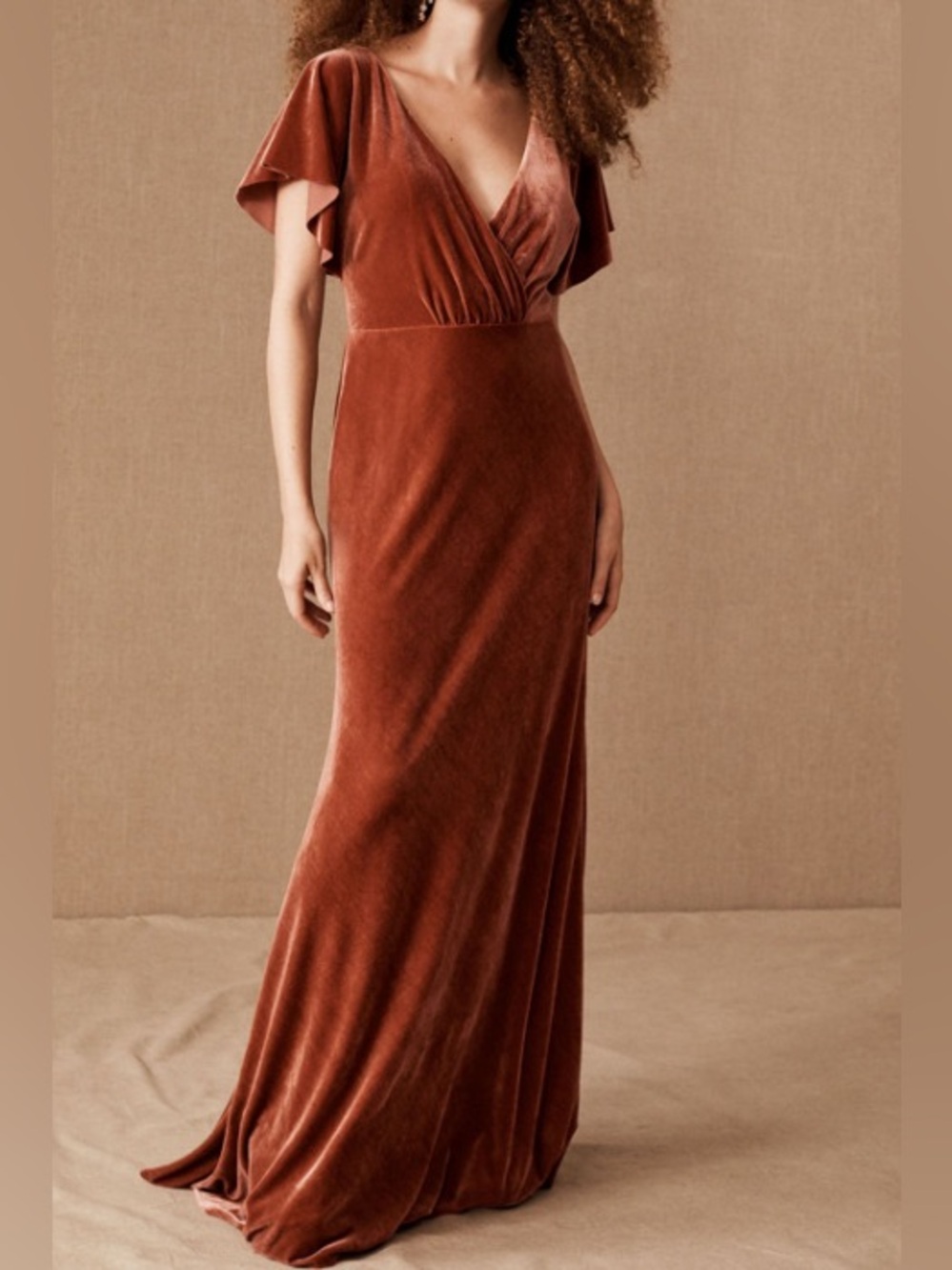 BHLDN Jenny Yoo Rust Velvet Ellis Maxi Dress Size 10